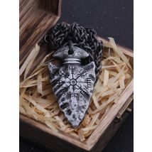 "Helm of Awe" and "Viking Vegvisir" Iron Color Viking spear Pendant Necklace with Stainless Steel Chain As Men Gift