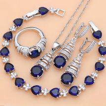 Silber 925 Schmuck Sets Blau Natürliche Sapphire Weiß Topaz Kostüm Schmuck Kits Indische Schmuck für Frauen Halskette Set