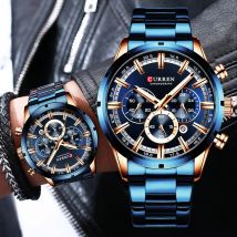 Orologio da uomo Curren quadrante blu cinturino in acciaio inossidabile data orologi da uomo d'affari orologi da polso da uomo di lusso impermeabili per uomo