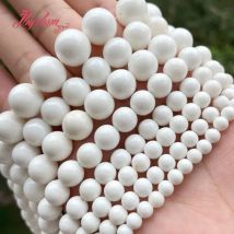 AA Grade White Tridacna Shell Beads Round Smooth Natural Stone Beads 15 inches for DIY Charms Necklace Bracelet Jewelry Making