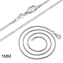 1 Stück 1 mm 2 mm versilberte glatte Schlangenketten-Halsketten mit gestempeltem Halsband, Schmuckgröße 16, 18, 20, 22, 24, 26, 28, 30 Zoll