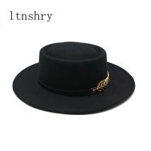 New Big Brim Hats For Women British Style Vintage Church Hats Lady Flat Brim Fedoras Autumn Winter Womens man Felt Hat Jazz cap