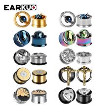 EARKUO New Popular Ear Tunnels Plugs Stainless Steel Piercing Body Jewelry Stretchers Earring Expanders For Women Men 2PCS