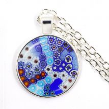 Murano Millefiori Anhänger Halskette Mehrfarbige Blume 25mm Glas Cabochon Halskette Schmuck Für Frauen Männer Geschenk Großhandel