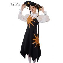 Damen Galaxy Sun Stickerei A-Linie schlanke hohe Taille Spaghetti Strap ärmelloses Kleid, Frühling