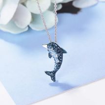 Buyee Halskette mit Anhänger aus 925er-Sterlingsilber, blauer Kristall, Delphin-Fisch-Halskette für Mädchen und Frauen, modische niedliche edle Schmuckkette