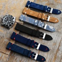 Echtes Wildleder Leder Vintage Uhr Band 18mm 20mm 22mm 24mm Blau Braun Handarbeit Nähen Armband ersatz-Armband