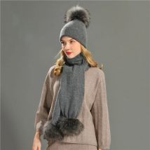 Neue Nette Echt Waschbären Pelz Pom Poms Kaschmir Stricken Beanie Hut und Schal Set Winter Verdicken Absicherung Mützen und Schals sets