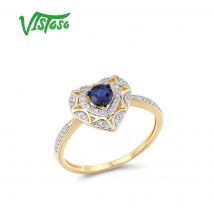 VISTOSO Echter 14K 585 Gelbgold Ring für Frauen, glänzender Diamant, blauer Saphir, Herzring,