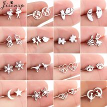 Mini orecchini multipli in acciaio inossidabile per gioielli da donna Moda balletto Fiocco di neve Ape Dinosauro Orecchini a bottone Ragazze Pendientes