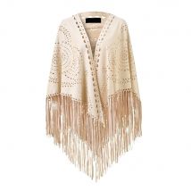 Frauen Lose Wildleder Fransen Offenen Poncho Mantel Schal Tichel Schals mit Punch Loch Muster und Anmutigen Fransen Dropshipping