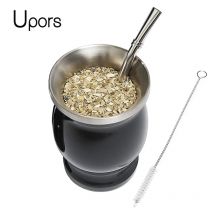 UPORS Yerba Mate Cup 304 Acero inoxidable Doble Pared 8oz Cabaña Yerba Mate argentina Con Bombillas y Cepillo de Limpieza