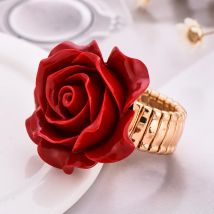 Neue Ankunft Rot Farbe Harz Rose Blume Gold-Farbe Einstellbare Ringe für Frauen Hochzeit Party Mode-Statement Finger Ring bijoux