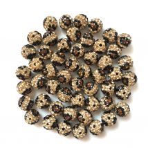 50pcs High Quality 10mm Leopard Print Crystal Gold-Black Color Clay Pave Rhinestone Disco Ball Loose Spacer Bead Bracelet Making