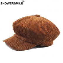 SHOWERSMILE Cord Zeitungsjunge Mütze Für Weibliche Kaffee Vintage Hut Frauen Herbst Winter Marke Damen Maler Achteckige Kappe