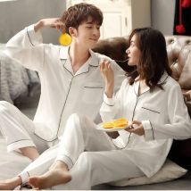 Einfarbig Nachtwäsche Seide Satin Pyjamas paar Set Lange Button-Down Pyjamas Anzug Pijama Frauen Männer Loungewear Plus Größe Pj set