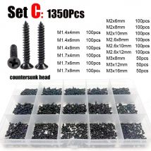 1350/2010x Set di viti per legno autofilettanti a testa svasata piatta Mini Micro Phillips nere M1 M1.2 M1.4 M1.7 M2 M3 M4 Kit assortimento