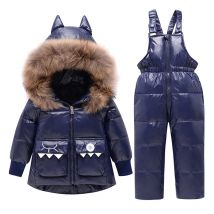 Parka Echtpelz Mit Kapuze Junge Baby Overalls Mädchen Kleidung Winter Unten Jacke Warme Kinder dinosaurier Mantel Kind Schneeanzug Schnee Kleidung set