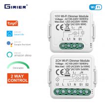 GIRIER Tuya Wifi Smart Dimmer Switch Module 10A Support 2 Way Control Dimmable Light Switch 1 2 Gang