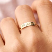 Minimalistische rechteckige Siegelringe für Frauen, personalisiertes Namensstempelband, goldfarbener Edelstahlschmuck, individuelles erstes Geschenk