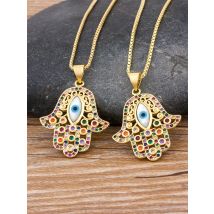 Nidin New Trendy Lucky Turkey Evil Eye Hamsa Hands Fatima Palm Chain Necklace For Women Charm Copper CZ Party Bar Jewelry Gifts