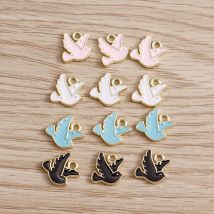 10 Stück 13*11mm 4 Farben Friedenstaube Charms für Schmuck DIY Emaille Taube Vogel Charms Halsketten Anhänger Ohrringe Zubehör Herstellung
