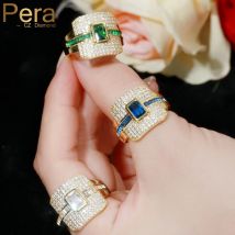 Pera Wedding marka żółty złoty kolor nigeryjczyk projektant biżuteria duża pełna Pave Cubic cyrkon pierścionek zaręczynowy dla dubaj kobiety R120