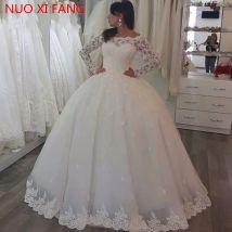Maßgeschneiderte 2024 neue Vintage-Spitzenapplikationen aus der Schulter Brautkleider Ballkleid mit