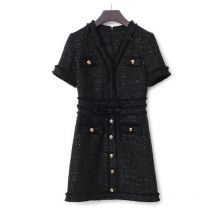 Elegant Black Socialite Spring / Autumn Tweed Thin Women's Dress small fragrance style 2021 New bright wire braided Mini dress