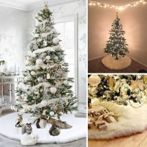 Gonna albero di natale 48/35 pollici bianco peluche pelliccia sintetica tappeto copertura stuoia decorazione albero di natale 2023 natale Navidad Decor per la casa