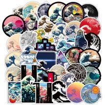 10/30/50PCS Cartoon Sea Wave Spray adesivi rotondi Graffiti Skateboard chitarra bagaglio Laptop decalcomanie in PVC adesivo Kid giocattoli fai da te F5
