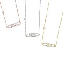 100% 925 Sterling Silber Fashoin Frauen Schmuck Gold Rose Silber 3 Farbe Micro Pflastern CZ Bar Halskette 925