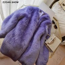 Warm halten Frauen Winter lila Hairy Shaggy Faux Fuchs Pelz Jacke Elegante Lange hülse Pelzigen Faux Pelz Mantel Lose Oberbekleidung