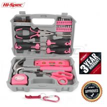 Hi-Spec Rosa 42PC Set di utensili manuali Set di strumenti di riparazione domestica per la casa Set di cassette degli attrezzi per cacciaviti Forbici Martello da artiglio Strumenti per uso domestico