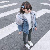Baby Mädchen Deinm Jacke Winter Kleinkind Kinder Faux Pelz Mit Kapuze Fleece Warme Denim Mantel 1-10Years Kinder Dicke Oberbekleidung Mantel Mantel
