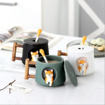 Cartoon Keramik becher niedlich 3d Shiba Inu Hund Löffel Milch tee kreative Kaffeetasse