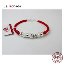 La Monada Perle roter Faden für Hand 925 Sterling Silber Armband roter Faden Schnur Seil Armbänder für Frauen Silber 925 Paar
