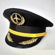 Unisex Flug Airline Kapitän Uniform Traufe Pilot Hut Zivilen Luftfahrt Kappe Aviator Sicherheit Mitarbeiter Professionelle Cosplay
