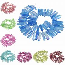 TUMBEELLUWA Crystal Points Titanium Coated Quartz Rough Sticks Spikes Point Beads 15 inch Strand Top Drilled