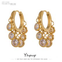 Yhpup Stainless Steel Cubic Zirconia Hoop Earrings Trendy Jewelry High Quality Metal 18 K Women Earrings Boucle D'Oreille Gift