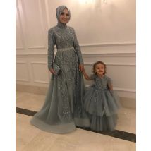 Maßgeschneiderte Saudi-Arabien Muslimische Spitze Perlen Abendkleider Kaftan Lange Ärmel Formale