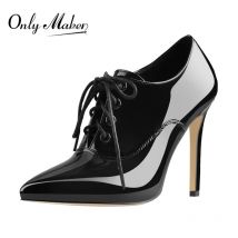 Onlymaker Damen-Stiefel mit spitzem Zehenbereich, sexy 10 cm hoher Absatz, Schnür-Stiletto,