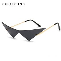OEC CPO Übergroße Cat eye Randlose Sonnenbrille Frauen Mode Ein Stück Objektiv Sonnenbrille Weibliche Trend Dreieck Brillen Männer UV400