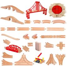 Alle Arten von Holzschienen-Eisenbahnspielzeugen, Buchenholz-Zubehör für Eisenbahnschienen, passend für Markenschienen, Lernspielzeug für Kinder