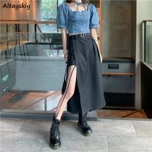 Frauen Röcke Streetwear Hohe Taille Seite Schlitz Bogen Retro Sexy Unregelmäßigen Sommer Elegante Neue Mode Design A-Line Damen Solide Hot