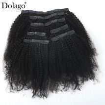 Afro Kinky Curly Seamless Clip In Human Hair Extensions 4B 4C Brazilian Remy Hair Invisible PU Natural Black Clip Ins Dolago