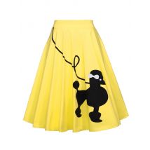 Tonval Pinup 50s Dog Print Kawaii Vintage High Waist Skirts for Women Cotton A Line Knee Length Retro Swing Skirt