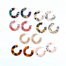 1 Los 6 Stück Acetat-Acryl-Schildpatt, C-förmige Edelstahl-Ohrstecker, Leopardenmuster, Boho, Ohrringe-Fund, 40 mm, AC5031