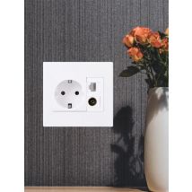 Coswall PC Panel 16A EU Wall Power Socket Grounded With Female TV Connector + 8 Core CAT6 RJ45 Internet Computer Data Outlet