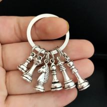 Chess pendant keychain alloy pendant keychain Chess King Queen Rook Knight Pawn Bishop Silver Color Pendant KeyRing jewelry gift